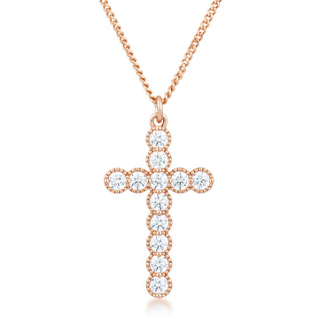 Micro Beaded Plated CZ Cross Pendant